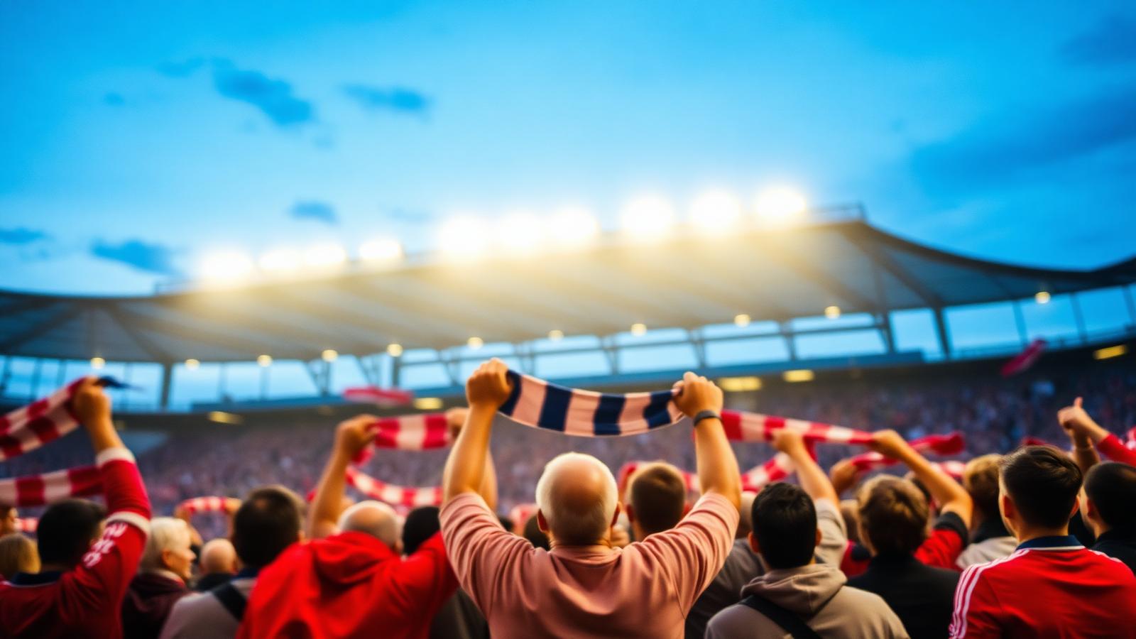 Football supporters raising scarves in a packed stadium stand, the constituency largely absent from the governance dispute